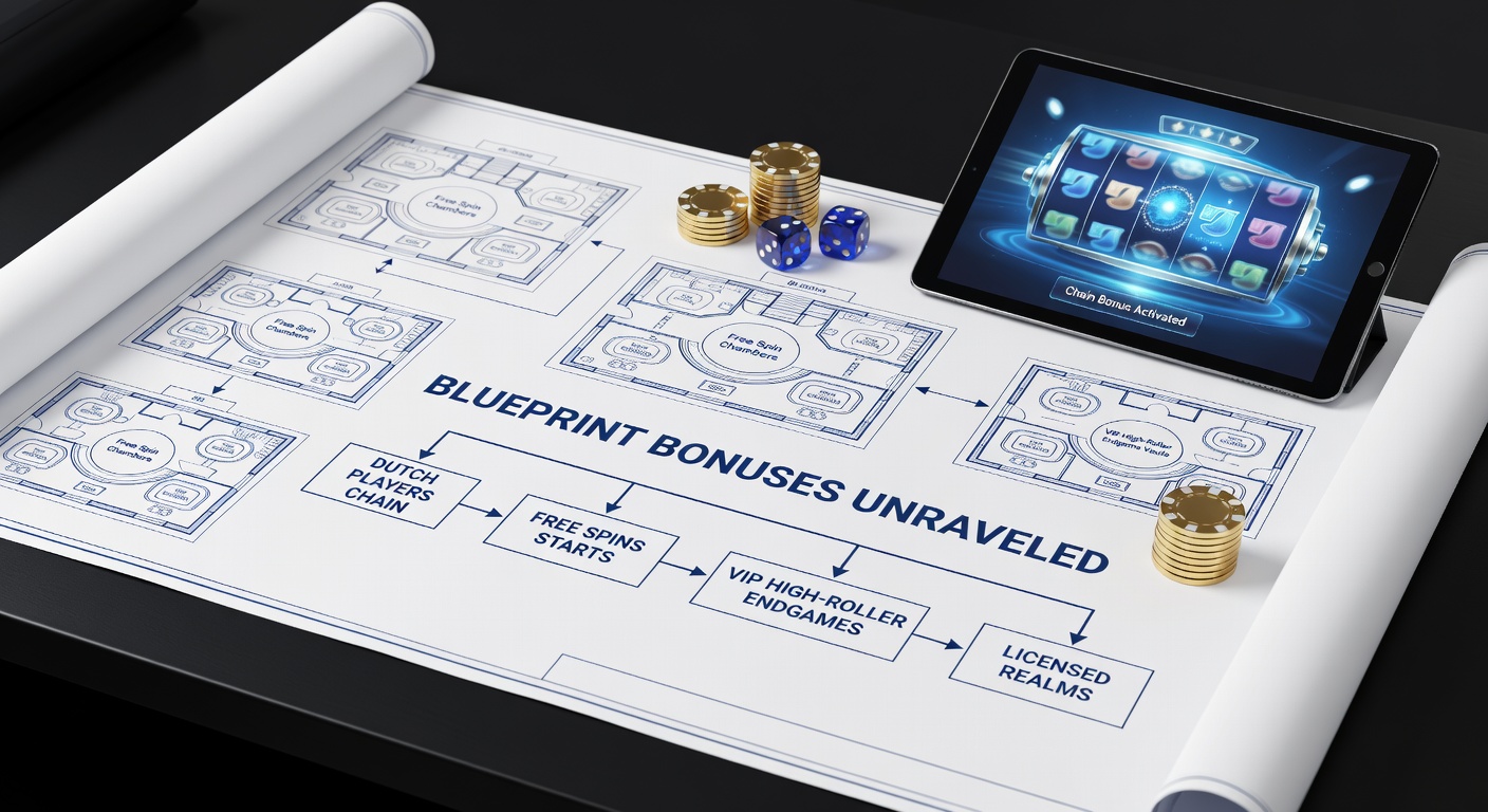 Schematische weergave van een bonusketen die begint bij free spins en eindigt bij VIP high-roller voordelen in Nederlandse online casino's