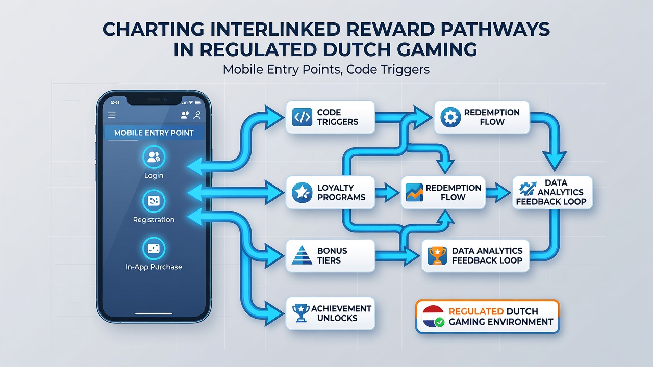 Diagram van beloningsroutes van mobiel naar live dealer in Nederlandse online casinos