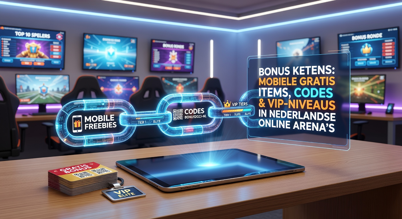 Smartphone met glowende bonusiconen en kettingen die free spins, codes en VIP-sterren verbinden in een Nederlands casino-appscherm