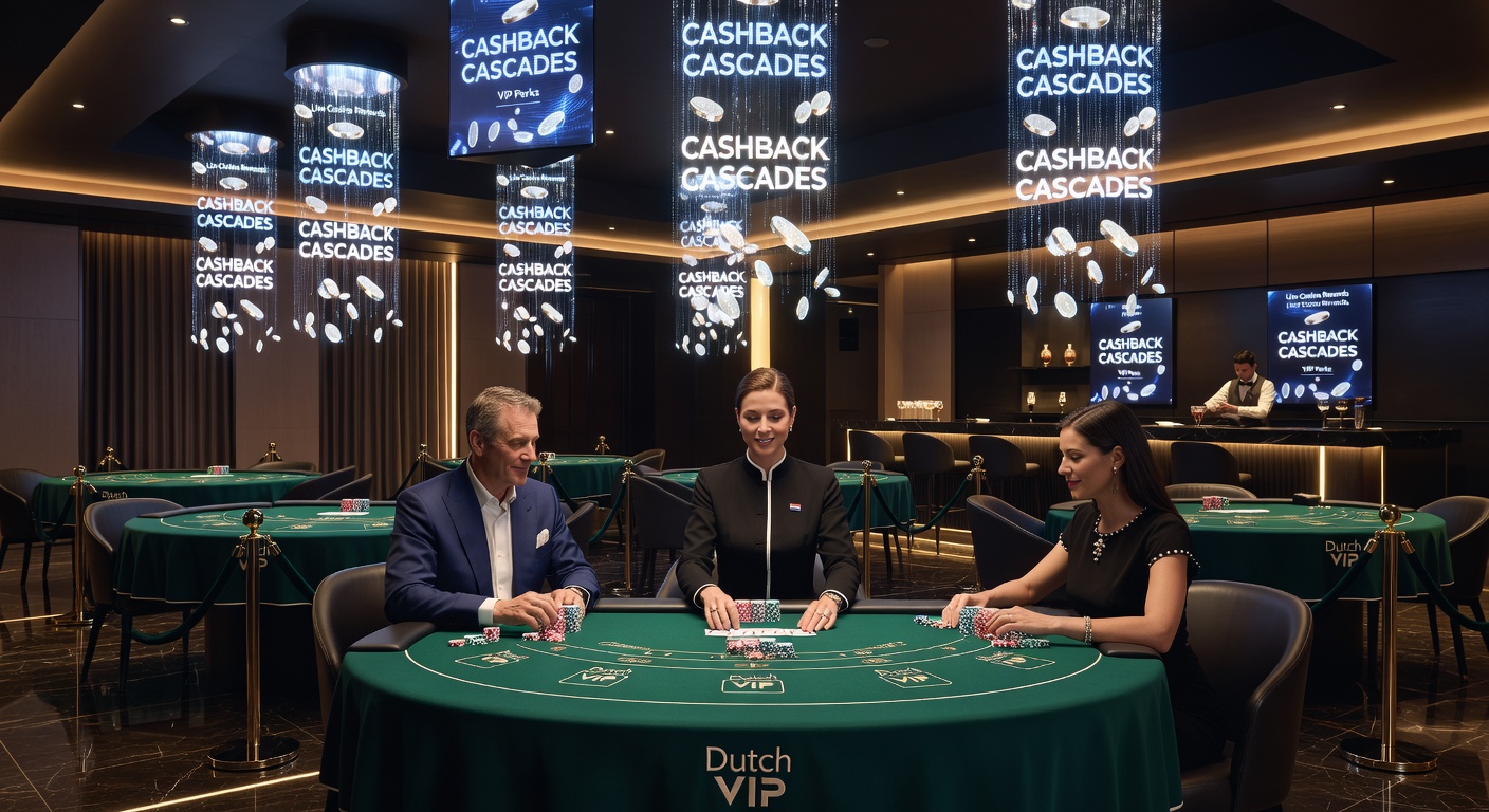 Grafiek van cashback cascade met oplopende percentages voor VIP-niveaus in een Nederlands live casino dashboard, inclusief icons voor private tables en live dealers