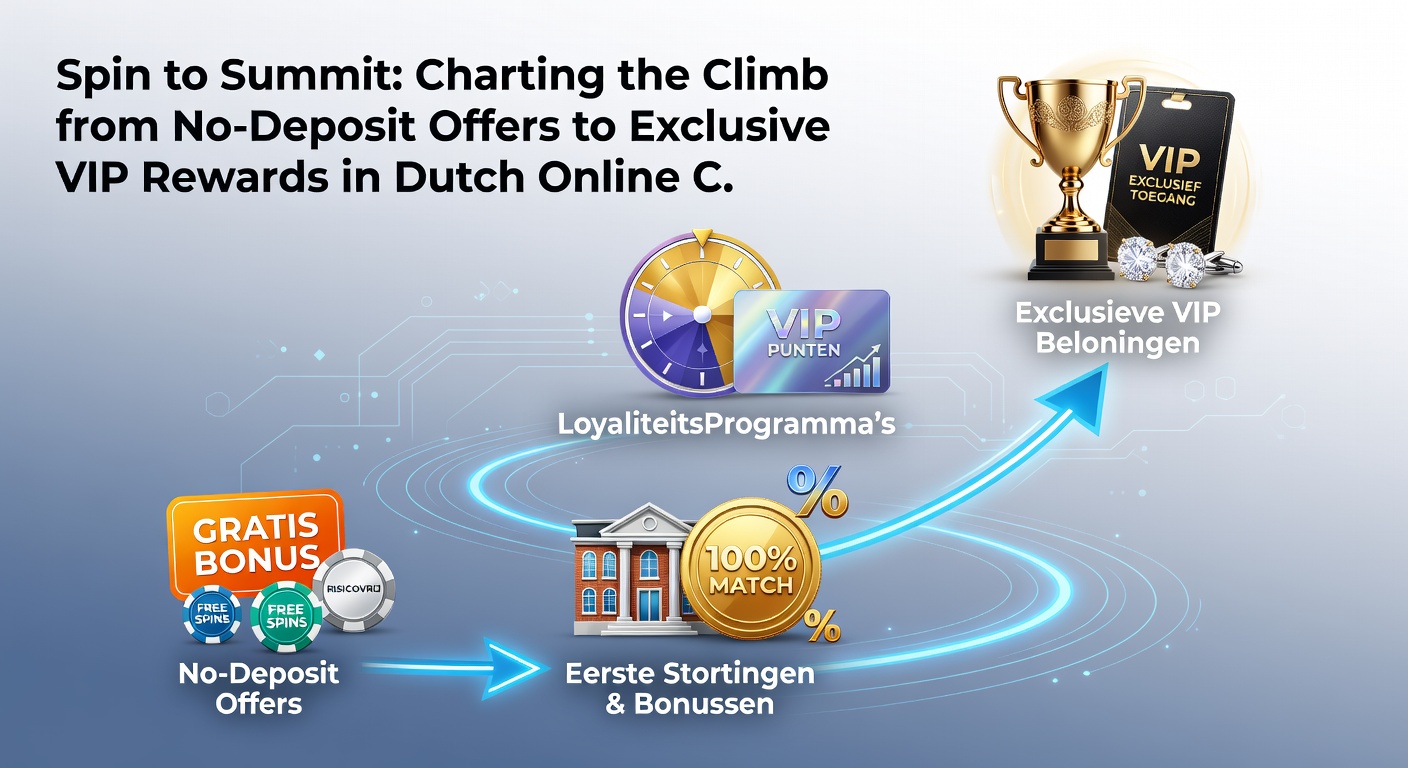 Speler die een VIP-ladder beklimt in een online casino interface, met iconen van free spins, deposits en luxe beloningen zoals jetsets en persoonlijke hosts